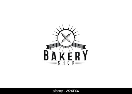 crossed rolling pin bakery logo Designs Inspiration Isolated on White Background Stock Vector