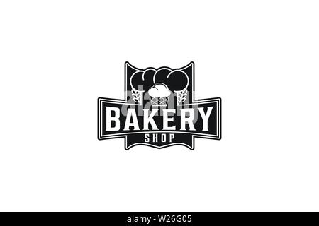 Cupcake, Chef hat, wheat, Bakery Logo Stock Vector