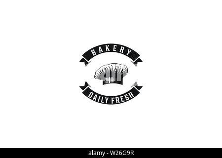 Chef Hat, Ribbon Vintage Bakery Shop Logo Stock Vector