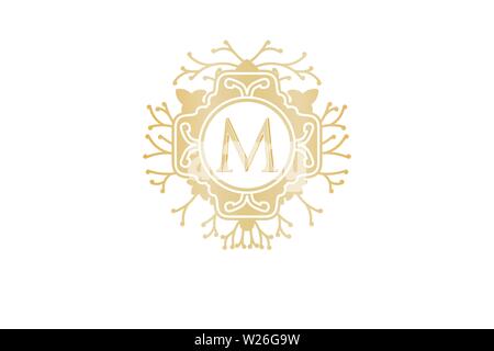 Initial M, Wedding boutique Logo Designs Inspiration Isolated on White Background Stock Vector
