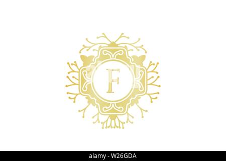 Initial F, Wedding boutique Logo Designs Inspiration Isolated on White Background Stock Vector