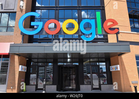 DETROIT, MI / USA - JUNE 30, 2019:  Google’s new office near Little Caesars arena in Detroit, shown here, opened in 2018 and employs around 100 people Stock Photo