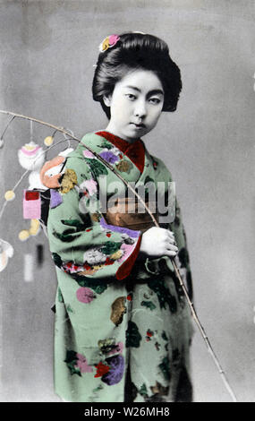 [ 1900s Japan - Japanese Woman in Kimono, Young Man in Uniform ...