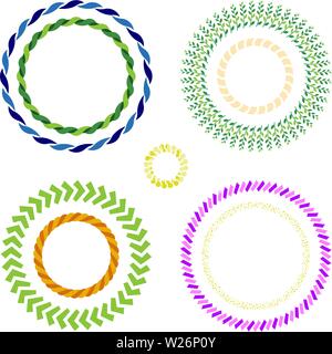 Vector illustration of nine circular frames in geometric forms and flat colors. Stock Vector
