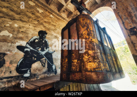 Chiatura Mining Town Cable Cars, Georgia, taken in April 2019rn' taken in hdr Stock Photo