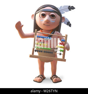 Native American Indian counts with an abacus, 3d illustration render Stock Photo