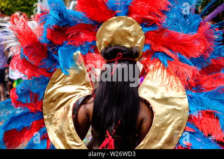 A female dancer in the parade at St Pauls Carnival, Bristol, 6 July 2019 Stock Photo