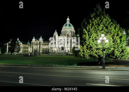 The parliament building all lit up at night in Victoria BC, Canada. Stock Photo