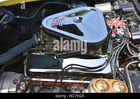 A 427 Chevrolet Big Block Engine in a 1969 Corvette. Stock Photo