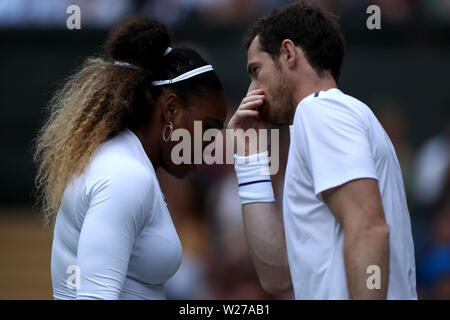 6th July 2019, The All England Lawn Tennis and Croquet Club, Wimbledon, England, Wimbledon Tennis Tournament, Day 6; Serena Williams (USA) with her doubles partner Andy Murray (GBR) Stock Photo