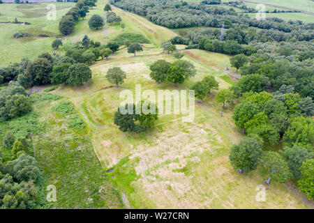 Aerial view of Rough Castle fort location Roman Antonine Wall at Rough Castle, Central Region, Scotland, UK Stock Photo