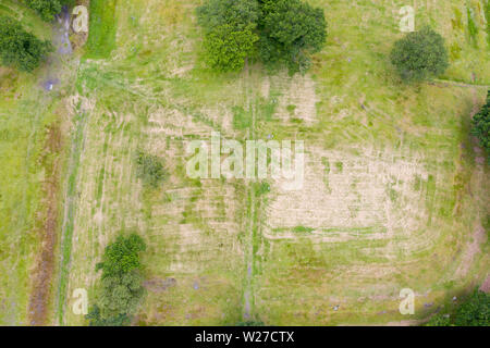 Aerial view of Rough Castle fort location Roman Antonine Wall at Rough Castle, Central Region, Scotland, UK Stock Photo