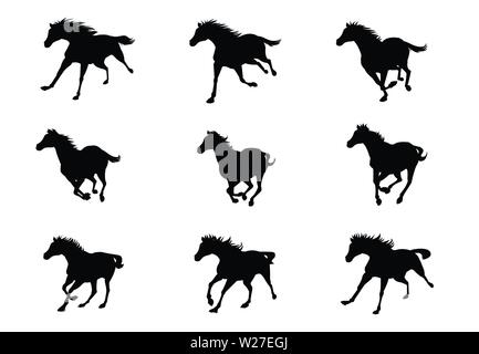 Horse Run cycle silhouette, loop animation sprite sheet vector Stock Vector