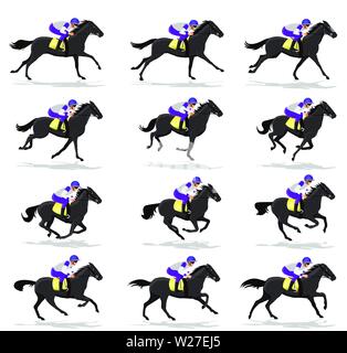 Horse rider Run cycle silhouette, loop animation sprite sheet vector Stock Vector