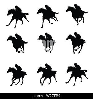 Horse rider Run cycle silhouette, loop animation sprite sheet vector Stock Vector