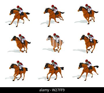 Horse rider Run cycle silhouette, loop animation sprite sheet vector Stock Vector