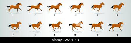 Horse Run cycle silhouette, loop animation sprite sheet vector Stock Vector
