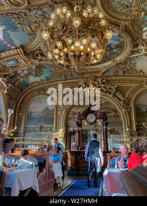 Paris, FRANCE,  People inside Traditional French Brasserie Restaurant interior, Le Grand Bleu, in Gare de Lyon, historic train station, paris traditional Stock Photo