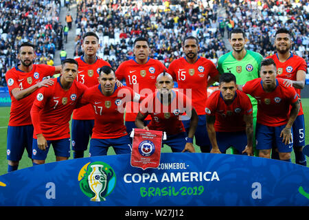 6th July 2019, Arena Corinthians Stadium, Sao Paulo, Brazil; Copa America international football, 3rd-4th playoff final, Argentina versus Chile; Players of Chile pose for official photo Stock Photo