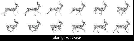 Deer running and jumping animation sequence, loop animation sprite sheet vector Stock Vector