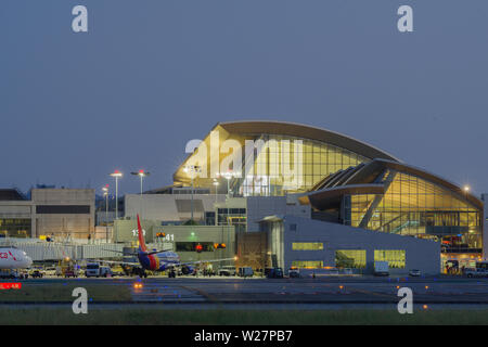 Image of the Tom Bradley terminal at the Los Angeles International Airport, LAX, at twilight. Stock Photo