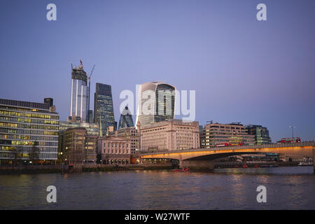 London, UK - February, 2019. View of the City of London, famous financial district, with new skyscrapers under construction.