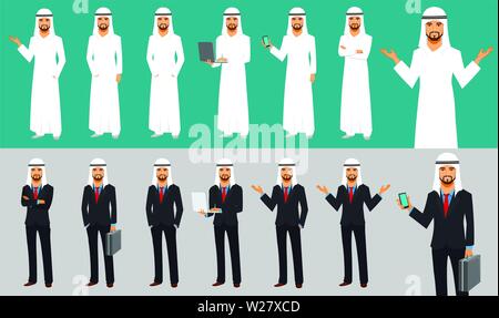 Arab businessman character set vector Stock Vector