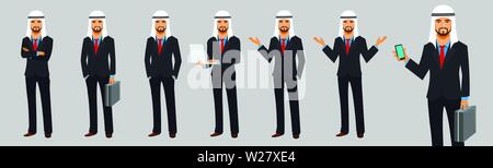 Arab businessman character set vector Stock Vector