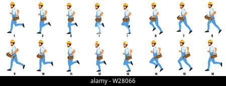 Handyman Character  Run cycle Animation Sequence , Loop animation Stock Vector