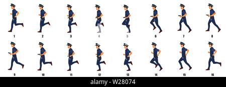 Police Character Run cycle Animation Sequence , Loop Animation Stock Vector