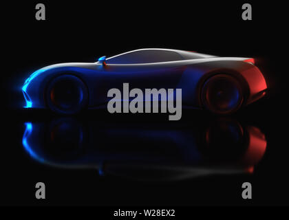 Sports car concept made in 3D software. Concept image of prototype and aerodynamic tests. Stock Photo