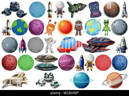 Set of different space objects illustration Stock Vector