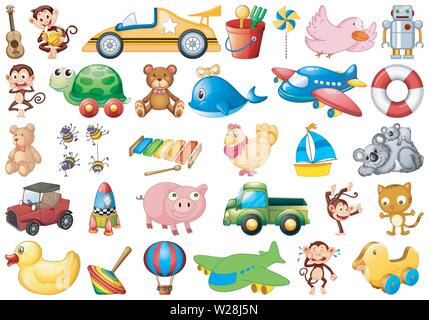 Large set of childrens toys illustration Stock Vector