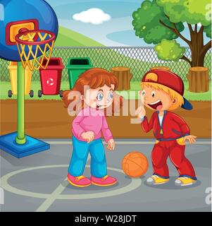 Children basketball at the park illustration Stock Vector