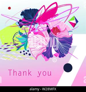 Abstract trendy beautiful vector greeting card with thanks lettering Stock Vector