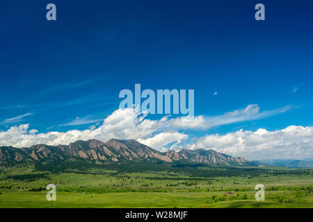 The Flatirons Mountains in Boulder, Colorado on a Sunny Day Stock Photo