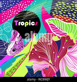 Abstract beautiful vector multicolored tropical background from elements Stock Vector