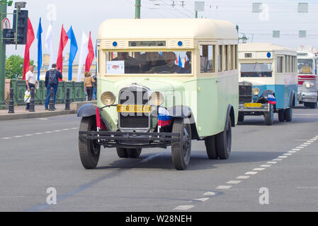 SAINT-PETERSBURG, RUSSIA - MAY 25, 2019: Soviet bus GAZ-03-30 close up. Fragment of a retro transport parade in honor of the City Day Stock Photo