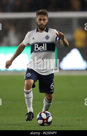 Los Angeles, CA, USA. 6th July, 2019. Vancouver Whitecaps midfielder Ion Erice (6) brings the ball forward during the game between Vancouver Whitecaps and Los Angeles FC at Banc of California Stadium in Los Angeles, CA., USA. (Photo by Peter Joneleit) Credit: csm/Alamy Live News Stock Photo