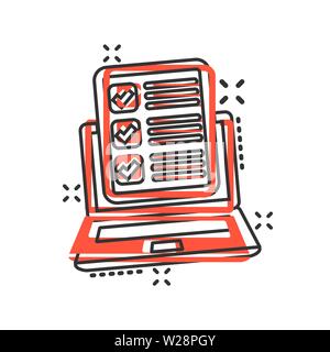 Questionnaire laptop icon in comic style. Online survey vector cartoon ...