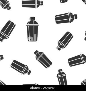Shaker icon seamless pattern background. Sport bottle vector illustration on white isolated background. Fitness container business concept. Stock Vector