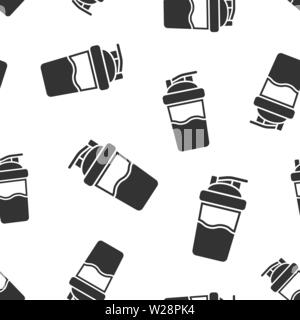Shaker icon seamless pattern background. Sport bottle vector illustration on white isolated background. Fitness container business concept. Stock Vector