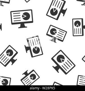 Analytic monitor icon seamless pattern background. Diagram vector illustration on white isolated background. Statistic business concept. Stock Vector