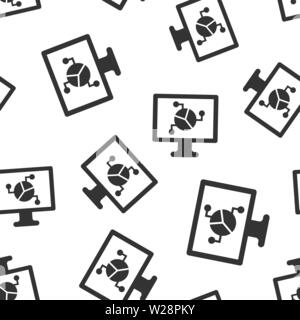 Analytic monitor icon seamless pattern background. Diagram vector illustration on white isolated background. Statistic business concept. Stock Vector