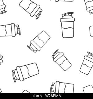 Shaker icon seamless pattern background. Sport bottle vector illustration on white isolated background. Fitness container business concept. Stock Vector