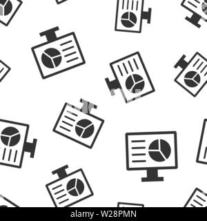Analytic monitor icon seamless pattern background. Diagram vector illustration on white isolated background. Statistic business concept. Stock Vector