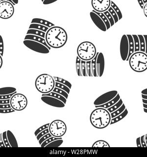 Data center icon seamless pattern background. Clock vector illustration on white isolated background. Watch business concept. Stock Vector