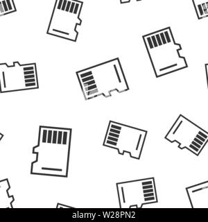 Micro SD card icon seamless pattern background. Memory chip vector illustration on white isolated background. Storage adapter business concept. Stock Vector