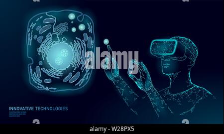 Modern medicine virtual reality cell healing. Artificial cell 3D synthesis animal human designer cell biochemistry. GMO bioethics solution vector Stock Vector