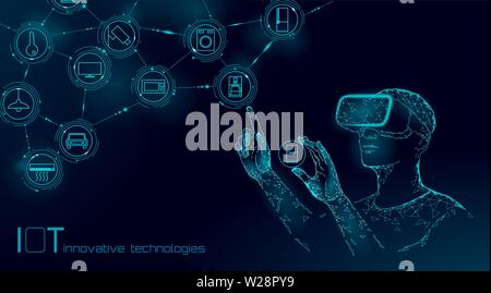 Internet of things modern operation by vr glasses innovation technology concept. Wireless communication augmented reality network IOT ICT. Home Stock Vector